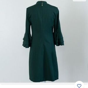 Trina Turk Dylan 2 Shift Ruffle Bell Sleeves Dress Emerald Green